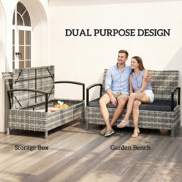 Outsunny 125L Garden Storage Bench, 2 Seater Pe Rattan Outdoor Bench - thumbnail 4