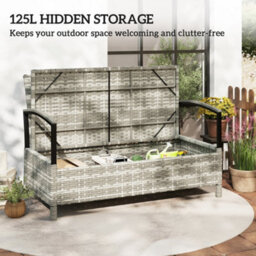 Outsunny 125L Garden Storage Bench, 2 Seater Pe Rattan Outdoor Bench - thumbnail 7