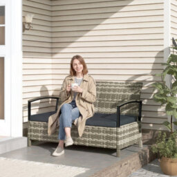 Outsunny 125L Garden Storage Bench, 2 Seater Pe Rattan Outdoor Bench - thumbnail 9