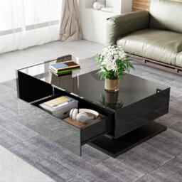 Abrihome Coffee Table, High-Gloss Black, Side Tables, Coffee Tables With Glass And Led, Black - thumbnail 9