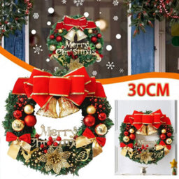 Amorly Artificial Pine Christmas Wreath For Door Window, Decorated With Red Berries, Bells, Bow And Deer Ornaments, Outdoor Xmas Styling - thumbnail 1