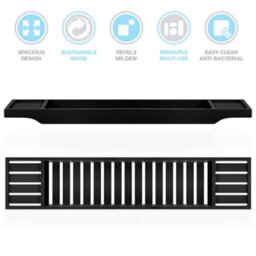 EHC Woodluv Slimline Bamboo Bathtub Caddy Tray Bridge Wooden Bath Rack Bathroom Accessory Bath Shelf, 70 X 14.5 X 7.5 Cm - Black - thumbnail 5
