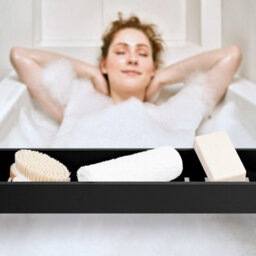 EHC Woodluv Slimline Bamboo Bathtub Caddy Tray Bridge Wooden Bath Rack Bathroom Accessory Bath Shelf, 70 X 14.5 X 7.5 Cm - Black - thumbnail 3