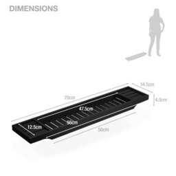 EHC Woodluv Slimline Bamboo Bathtub Caddy Tray Bridge Wooden Bath Rack Bathroom Accessory Bath Shelf, 70 X 14.5 X 7.5 Cm - Black - thumbnail 6