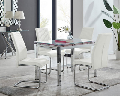 Furniturebox Uk Enna White Glass Extending Dining Table And 4 White Lorenzo Chairs - image 1