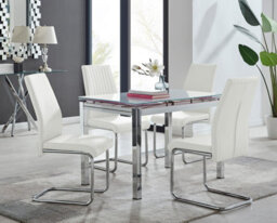 Furniturebox Uk Enna White Glass Extending Dining Table And 4 White Lorenzo Chairs - thumbnail 1