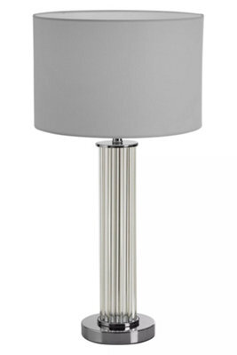 Orsina Glass Table Lamp With Chrome-Edged Pillar, Translucent Glass Table Light, Accent Lamp With Fluted Base - image 1