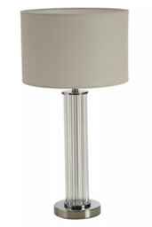 Orsina Glass Table Lamp With Chrome-Edged Pillar, Translucent Glass Table Light, Accent Lamp With Fluted Base - thumbnail 2