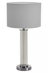 Orsina Glass Table Lamp With Chrome-Edged Pillar, Translucent Glass Table Light, Accent Lamp With Fluted Base