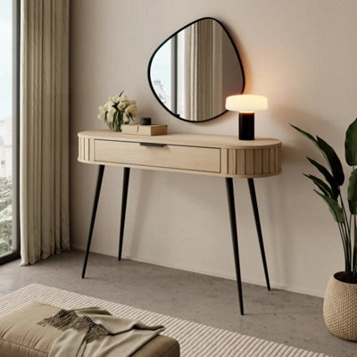 Arte Lovi Dressing Table 120Cm - Oak Cremona & Black Modern Vanity With Drawer And Metal Legs - image 1