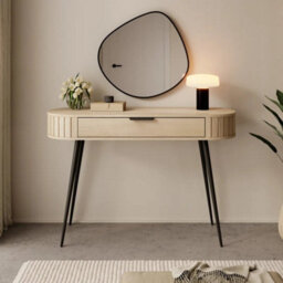 Arte Lovi Dressing Table 120Cm - Oak Cremona & Black Modern Vanity With Drawer And Metal Legs - thumbnail 5