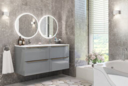 Furneo Bathroom Vanity Unit Floating Storage Basin Gloss Grey 4-Drawer 120Cm With Gold Handle - thumbnail 3