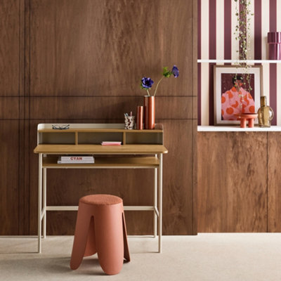 Sweeek - Metal Desk With Wood Decor 3 Niches, Beige 100.4X50.2X88 Cm - Molto - image 1