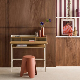Sweeek - Metal Desk With Wood Decor 3 Niches, Beige 100.4X50.2X88 Cm - Molto - thumbnail 3