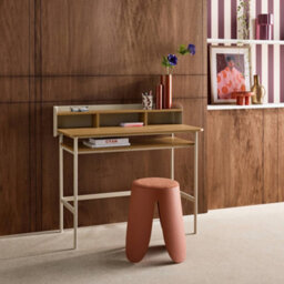 Sweeek - Metal Desk With Wood Decor 3 Niches, Beige 100.4X50.2X88 Cm - Molto - thumbnail 4