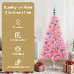 Vidaxl Christmas Tree With 150 Leds With Stand Pink 150 Cm Pvc - thumbnail 7