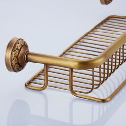 PEPTE Antique Brass Bathroom Single-Tier Shower Shelf Storage Rack Wall Mounted - thumbnail 3