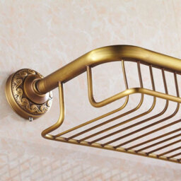 PEPTE Antique Brass Bathroom Single-Tier Shower Shelf Storage Rack Wall Mounted - thumbnail 2