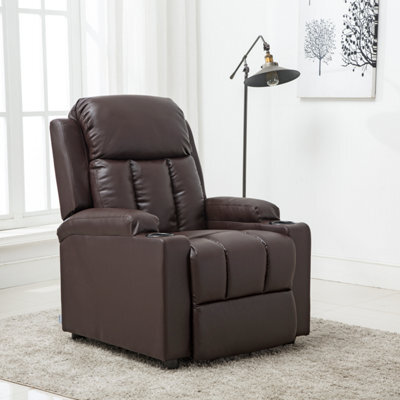 More4Homes Studio Leather Recliner W Drink Holders Armchair Sofa Chair Cinema Gaming (Brown) - image 1