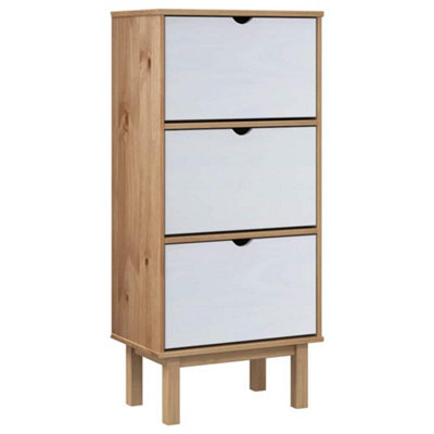 Berkfield Rustic Shoe Cabinet Otta With 3 Drawers Brown&white Solid Wood Pine - image 1