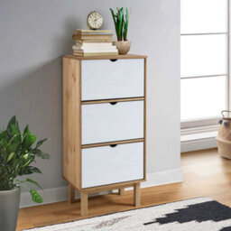 Berkfield Rustic Shoe Cabinet Otta With 3 Drawers Brown&white Solid Wood Pine - thumbnail 2