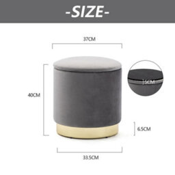 Hnnhome 37Cm Round Grey Velvet Ottoman Storage Box With Lid,pouffe Seat Chair,bedroom Dressing Stool With Gold Plating Base - thumbnail 3