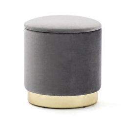 Hnnhome 37Cm Round Grey Velvet Ottoman Storage Box With Lid,pouffe Seat Chair,bedroom Dressing Stool With Gold Plating Base - thumbnail 1