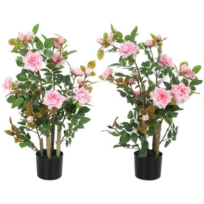 2 Faux Rose Trees 344 Leaves 17 Flowers Pink - image 1
