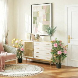 2 Faux Rose Trees 344 Leaves 17 Flowers Pink - thumbnail 6