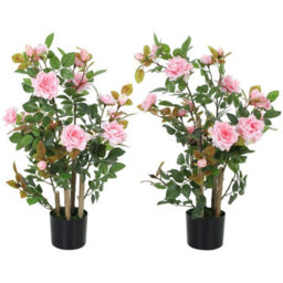 2 Faux Rose Trees 344 Leaves 17 Flowers Pink
