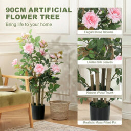 2 Faux Rose Trees 344 Leaves 17 Flowers Pink - thumbnail 4