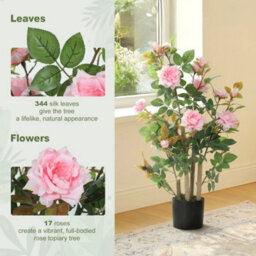 2 Faux Rose Trees 344 Leaves 17 Flowers Pink - thumbnail 3