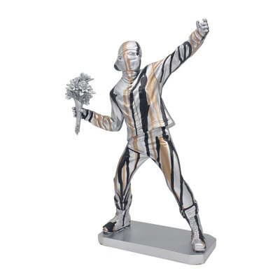 Human Figurine Flower Hold Thrower Silver Ornament Decor Renaissance Drip Art - image 1