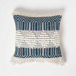 Homescapes Safi Handwoven Fringed Navy & Cream Kilim Cushion 45 X 45 Cm - thumbnail 1