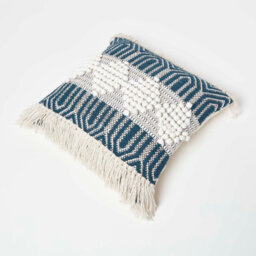 Homescapes Safi Handwoven Fringed Navy & Cream Kilim Cushion 45 X 45 Cm - thumbnail 5