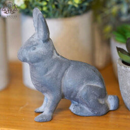 Burgess Cast Iron Rabbit Lead Finish Metal Hare Statue Animal Grey Home Garden Ornament - thumbnail 3