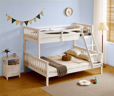 Amani Hannah White Single Over Double Bunk Bed, Solid Pine Frame With Guardrails, Sleeps Three - image 1
