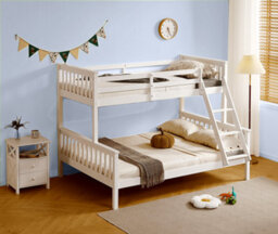 Amani Hannah White Single Over Double Bunk Bed, Solid Pine Frame With Guardrails, Sleeps Three - thumbnail 1