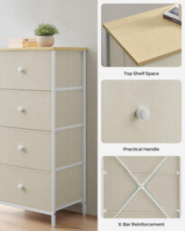 Songmics Chest Of Drawers Bedroom, Drawer Storage Unit, Dresser With 4 Fabric Drawers, Camel Yellow And Cream White - thumbnail 6
