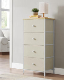 Chest Of Drawers Bedroom, Drawer Storage Unit, Dresser With 4 Fabric Drawers, Camel Yellow And Cream White