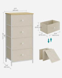 Songmics Chest Of Drawers Bedroom, Drawer Storage Unit, Dresser With 4 Fabric Drawers, Camel Yellow And Cream White - thumbnail 2