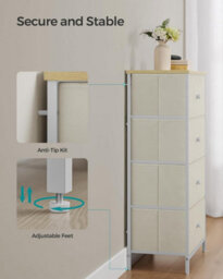 Songmics Chest Of Drawers Bedroom, Drawer Storage Unit, Dresser With 4 Fabric Drawers, Camel Yellow And Cream White - thumbnail 7