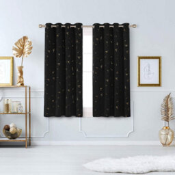 Deconovo Eyelet Thermal Curtains,gold Constellation Printed  Blackout Curtains For Baby Nursery, 66 X 54 Inch, Black, 2 Panels - thumbnail 2