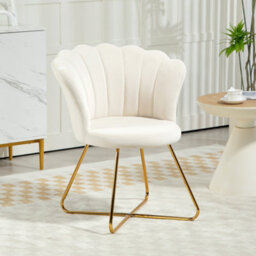 Homcom Accent Chair, Velvet Armchair With Lotus Backrest, Steel Legs, Cream