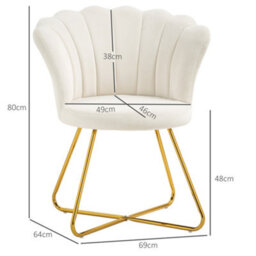 Homcom Accent Chair, Velvet Armchair With Lotus Backrest, Steel Legs, Cream - thumbnail 3