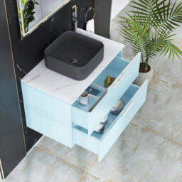 Royal Bathrooms Evora 800mm Powder Blue Fluted Wall Hung Countertop Vanity Unit 2 Drawer With Art Square Basin - thumbnail 3