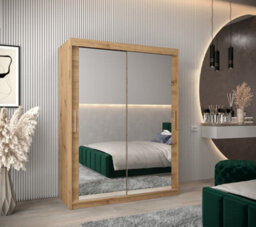 Arte Tokyo 03 Contemporary Mirrored 2 Sliding Door Wardrobe 5 Shelves 2 Rails Oak Artisan Effect (H)2000mm (W)1500mm (D)620mm - thumbnail 2