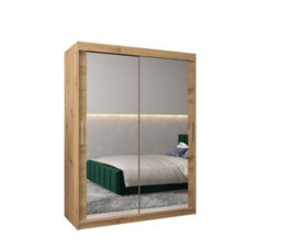 Arte Tokyo 03 Contemporary Mirrored 2 Sliding Door Wardrobe 5 Shelves 2 Rails Oak Artisan Effect (H)2000mm (W)1500mm (D)620mm - thumbnail 1