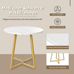 Btm 5 Piece Round Dining Set White Mdf Table Top 80Cm With Gold Legs And Four Grey Velvet Chairs - thumbnail 7