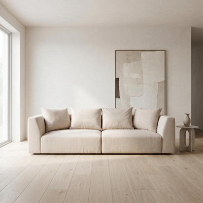 Abakus Direct Tokyo 3 Seater Sofa In Soft Cream Brushed Tweed Fabric With Deep Seat And Plush Cushioning - image 1